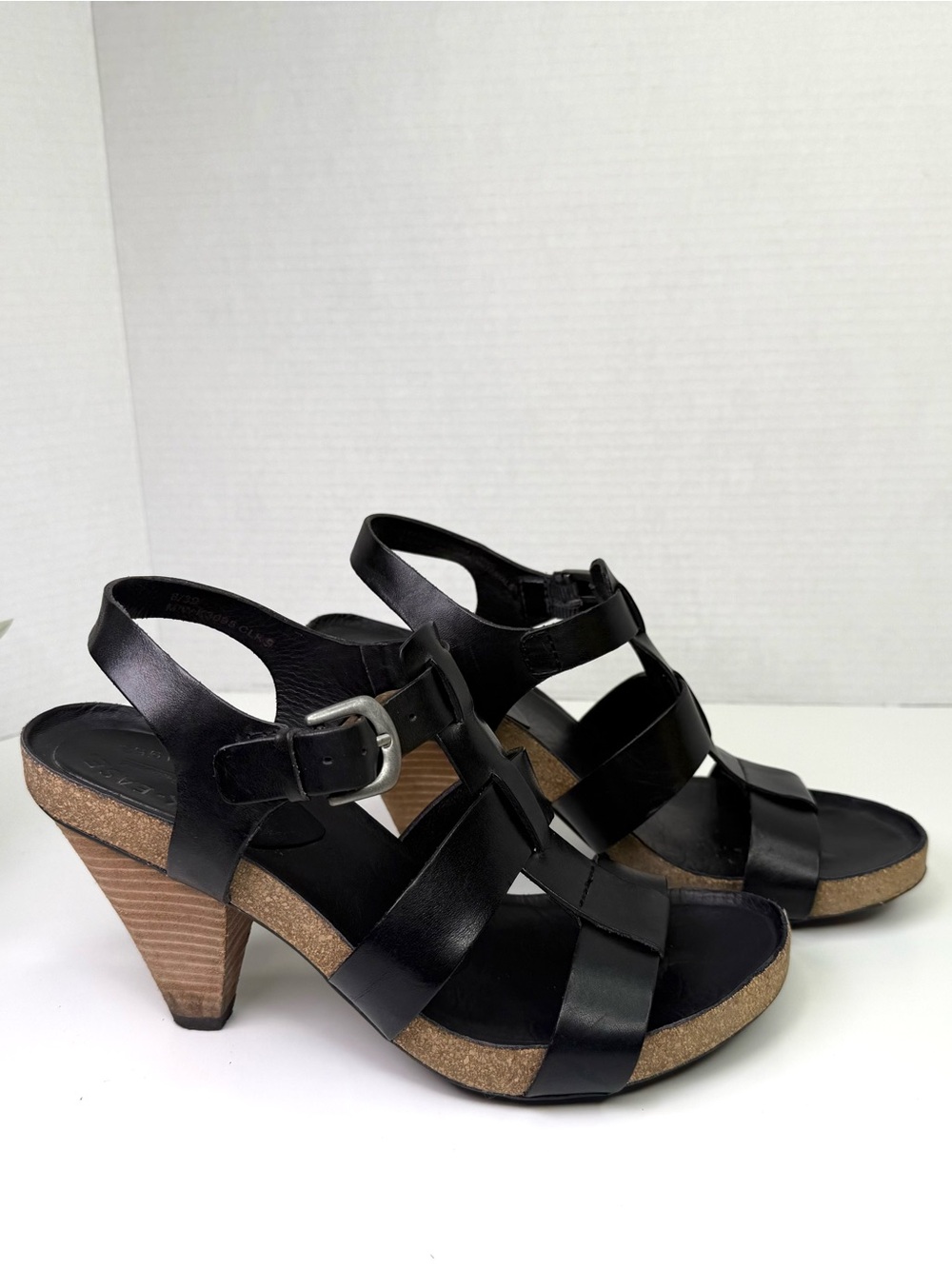 Korks By Kork-Easy Women's Platform Heeled Sandals Size 8 Black Leather Buckle - Picture 6 of 16
